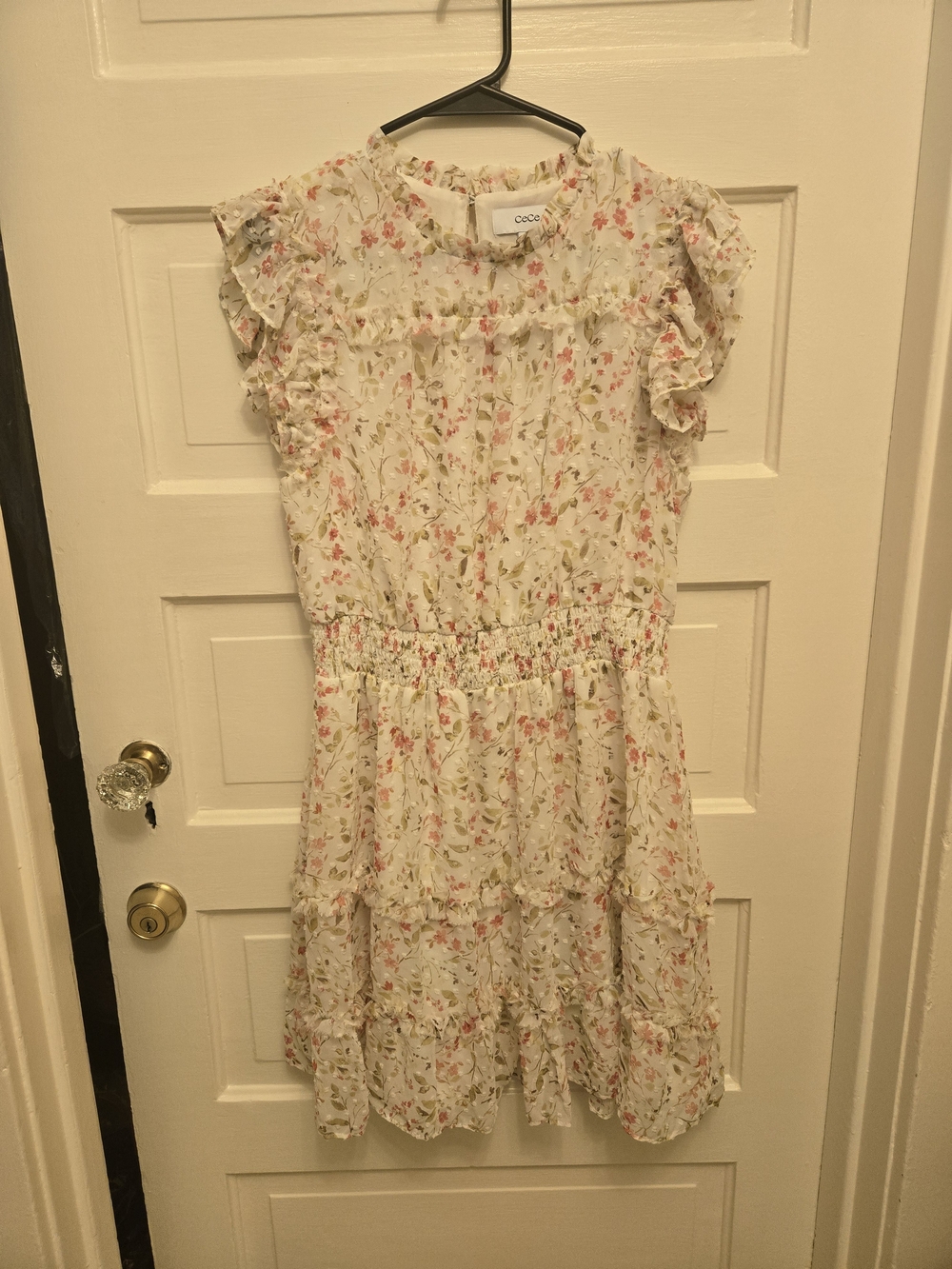 CeCe Cream Floral Ruffle Sleeve Dress